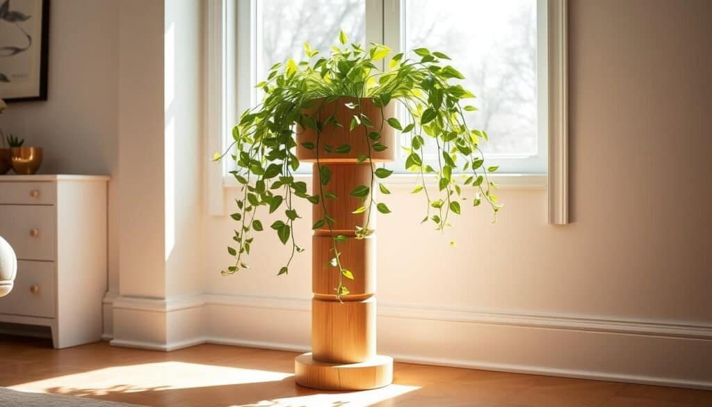 modern wooden pedestal plant stand