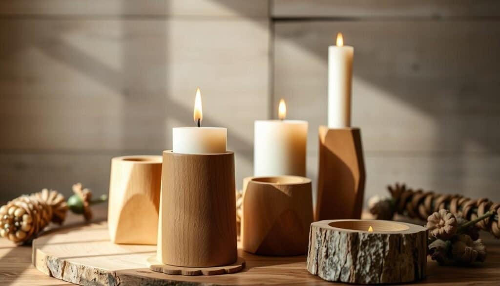 natural wood candle holders