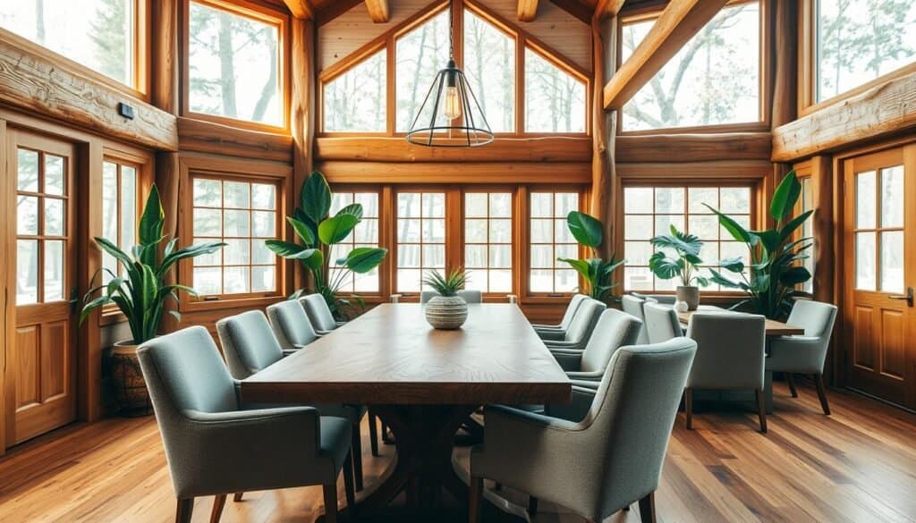 natural wood dining space