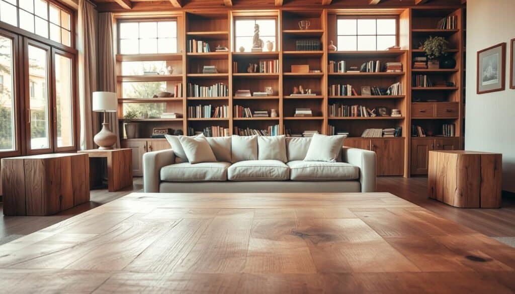 natural wood tones in living room