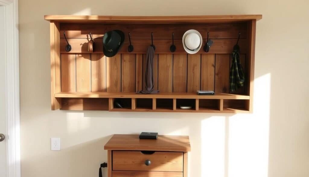 reclaimed wood entryway organizer