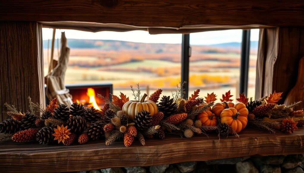 reclaimed wood mantel fall decor