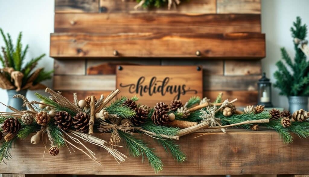 reclaimed wood seasonal mantel display