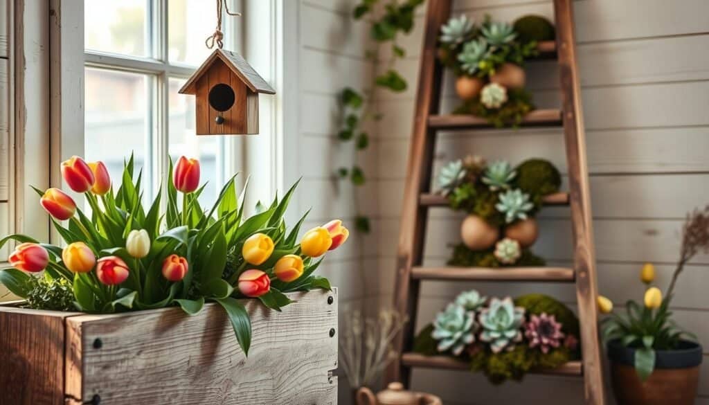 reclaimed wood spring decor