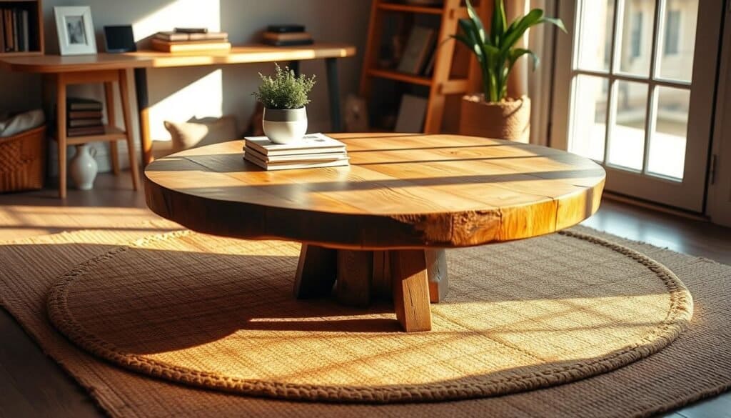 round wooden coffee table