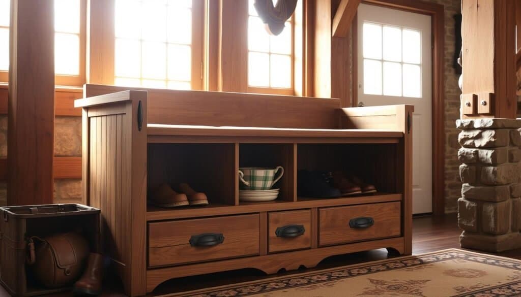rustic entryway bench with storage