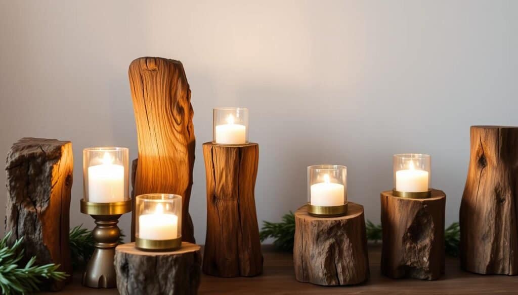 rustic wood candle holders