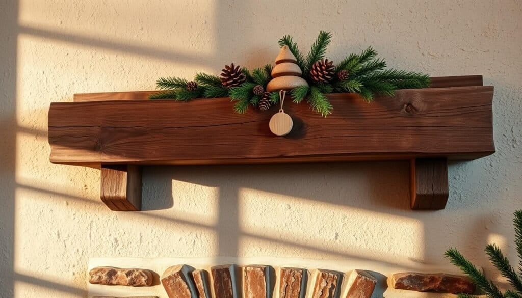rustic wood mantel