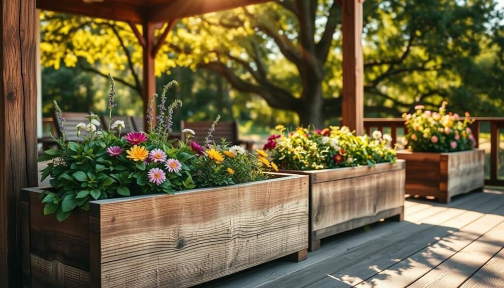 rustic wooden planter boxes
