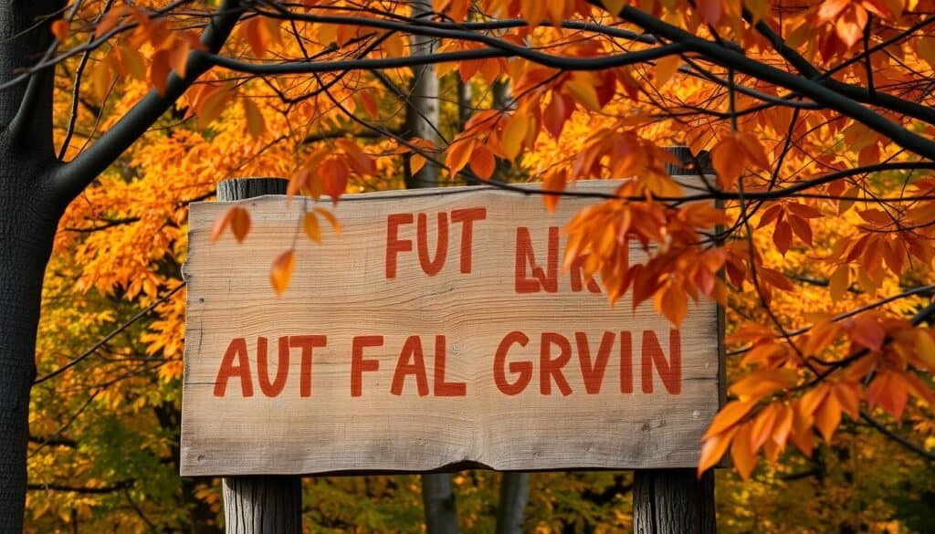 rustic wooden sign with fall foliage