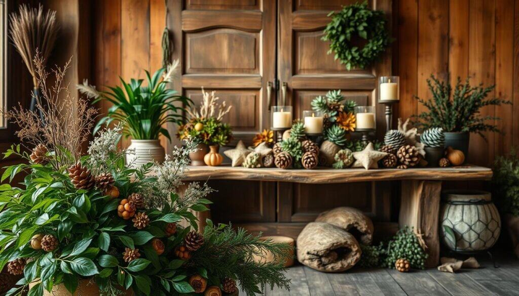 seasonal wood and plant displays