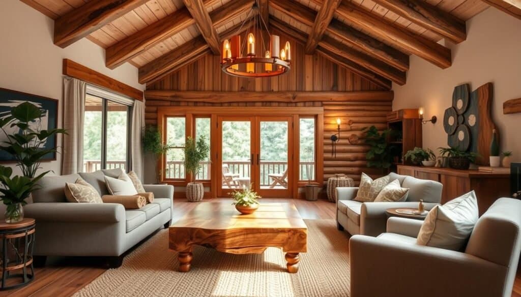 staging your living room with wood decor