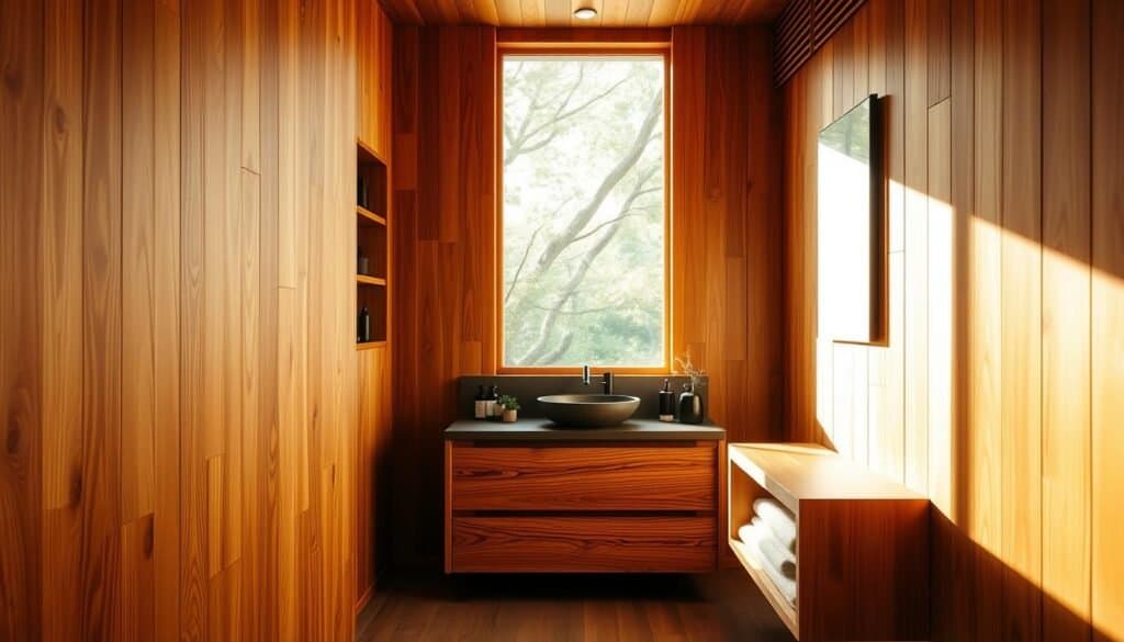 teak wood texture in bathroom design
