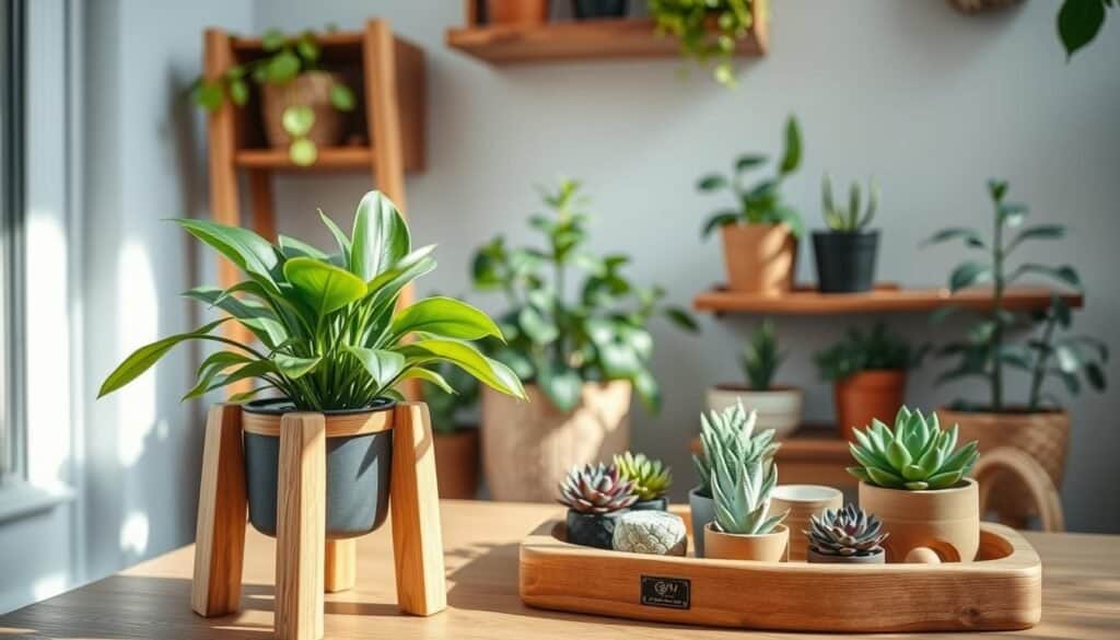 wood accents for indoor plants