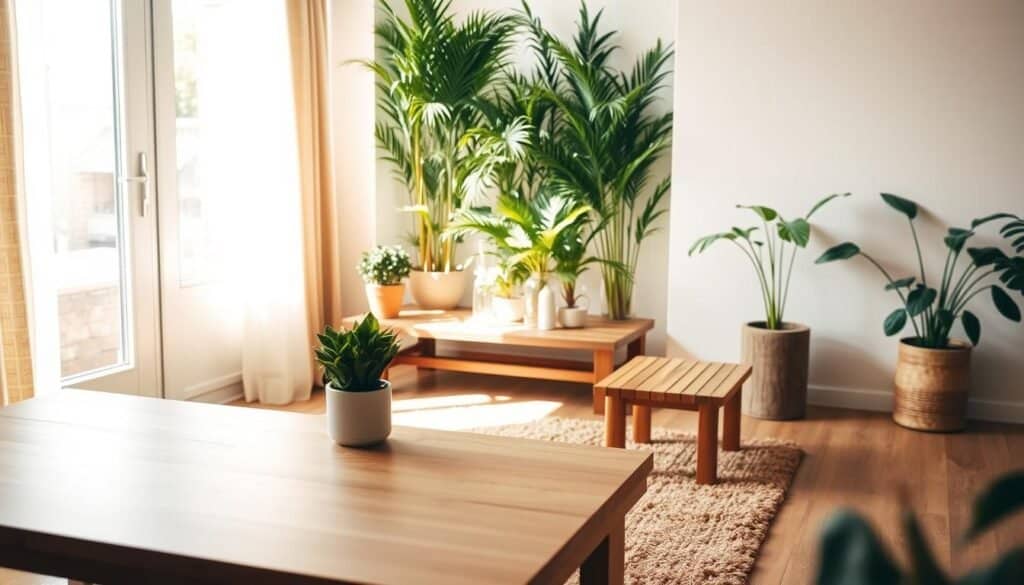 wood and greenery decor
