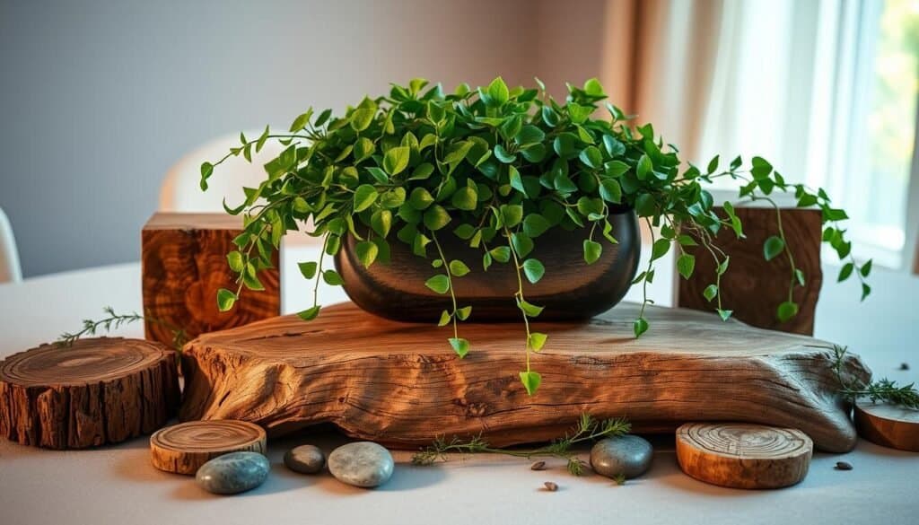 wood and plant centerpieces