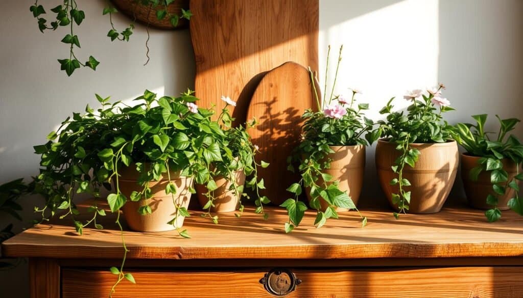 wood and plants decor