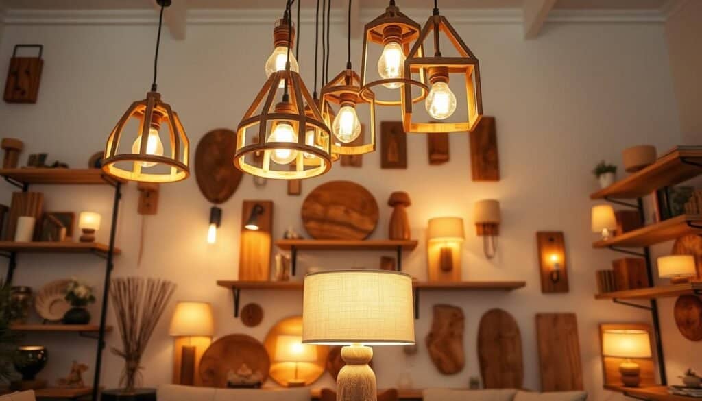wooden accent lighting