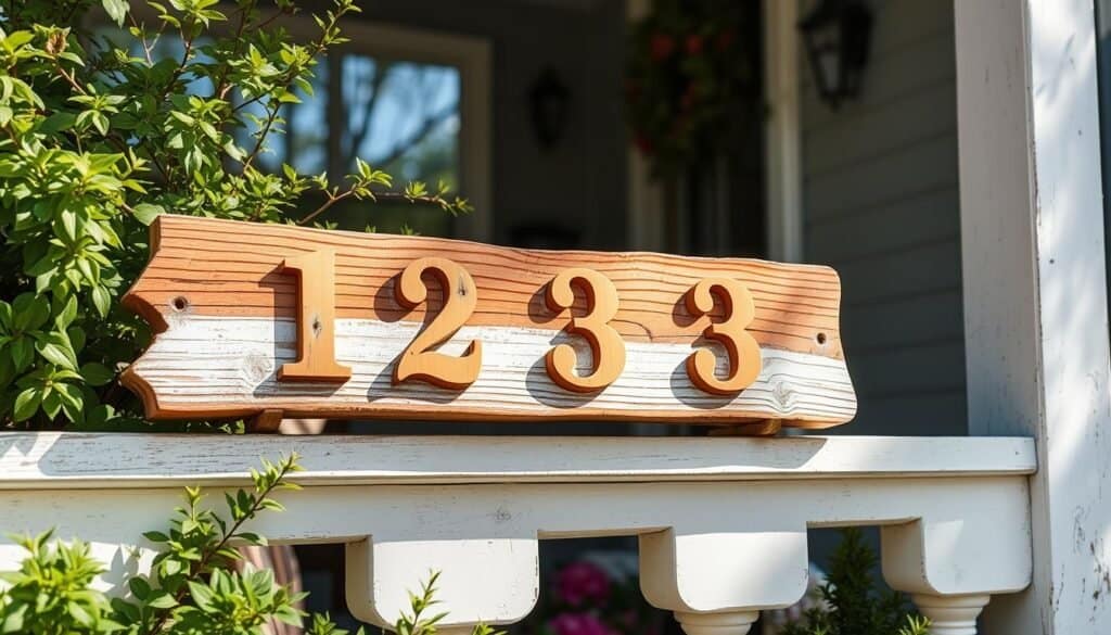 wooden address sign
