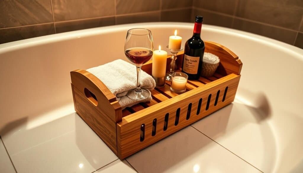 wooden bath caddy