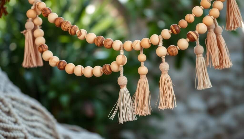 wooden beads garland with tassels