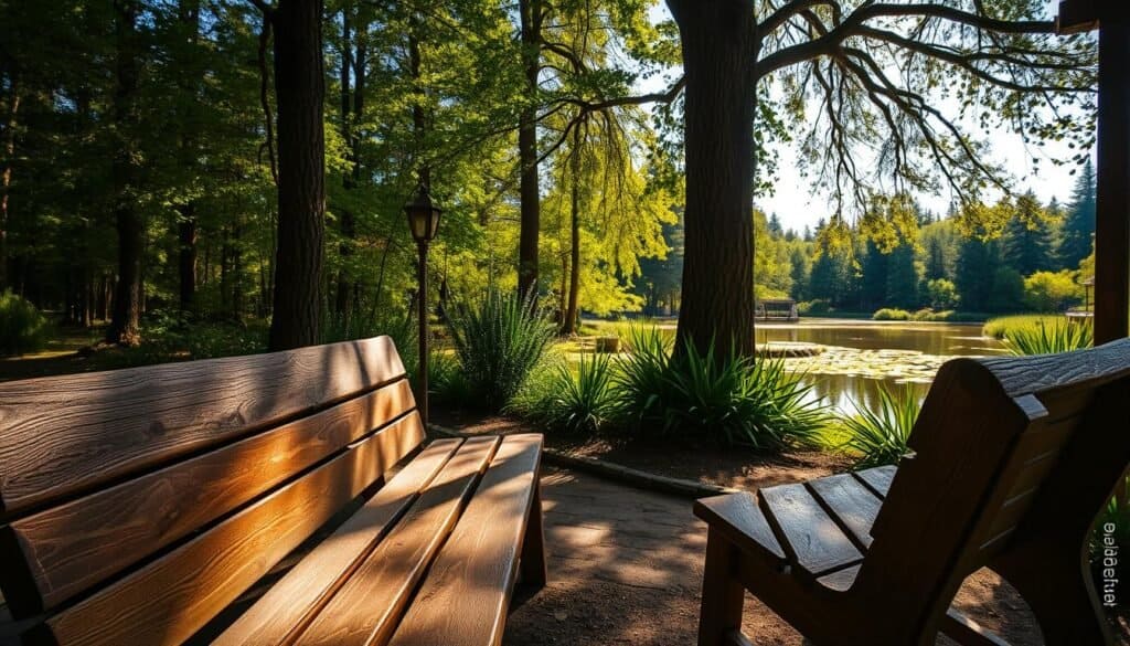 wooden benches
