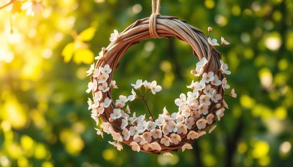 wooden blossom wreath