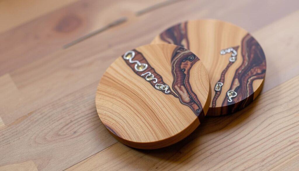 wooden coasters with resin accents