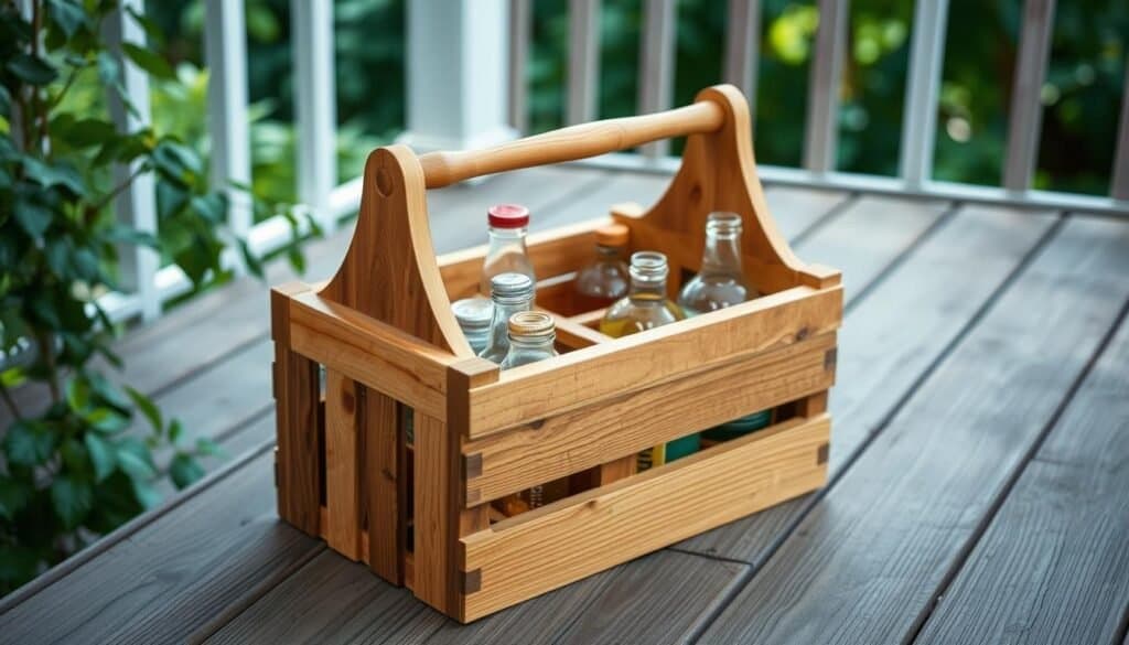 wooden drink caddy