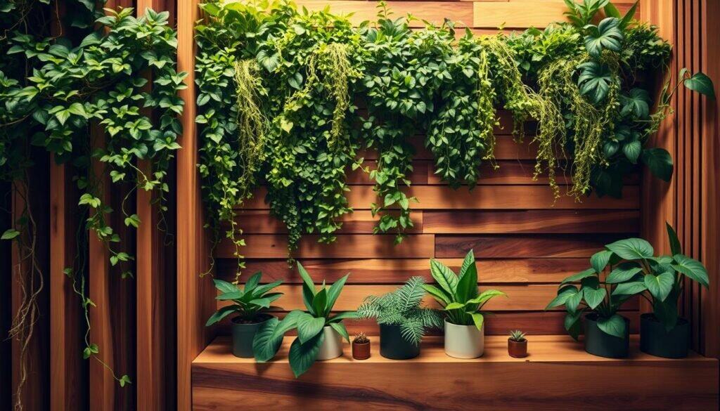 wooden elements in plant walls