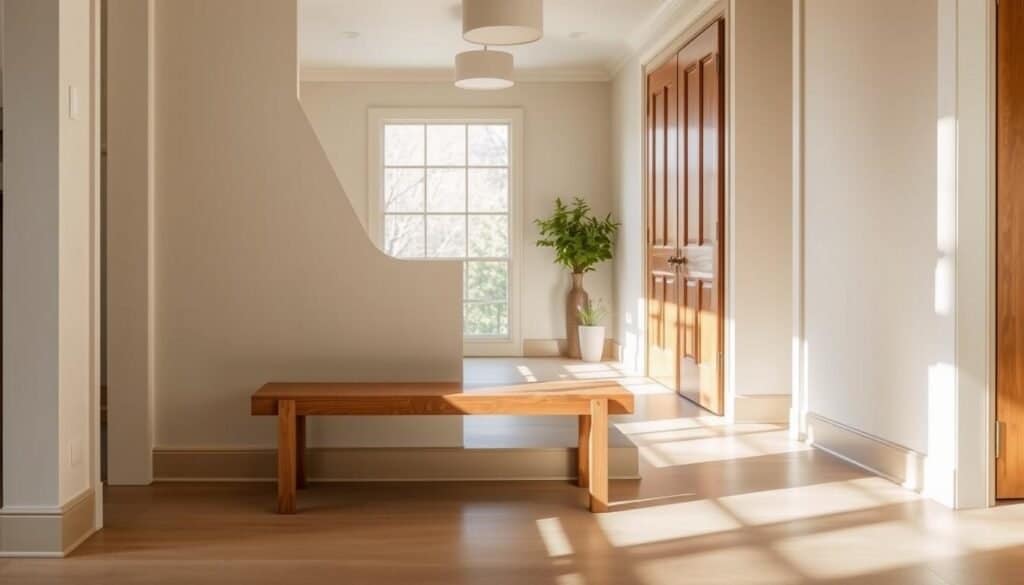 wooden entryway bench