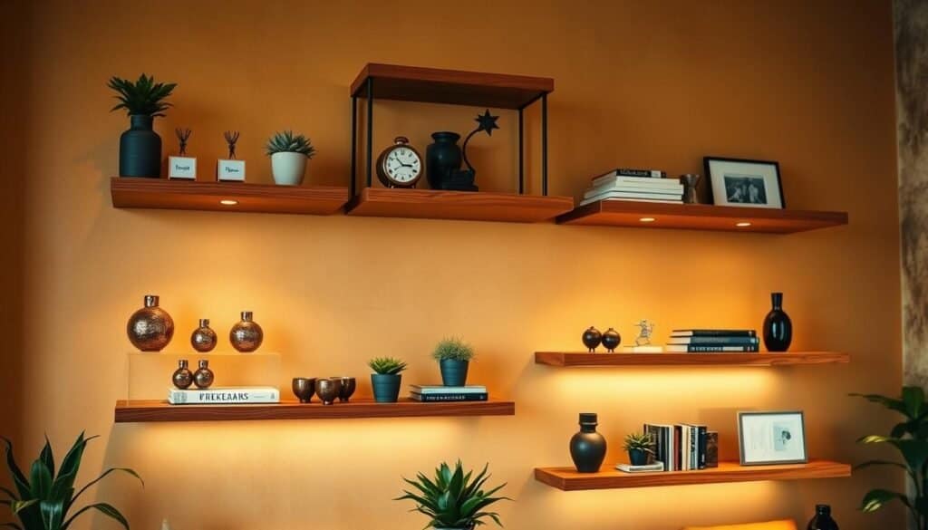 wooden floating shelves