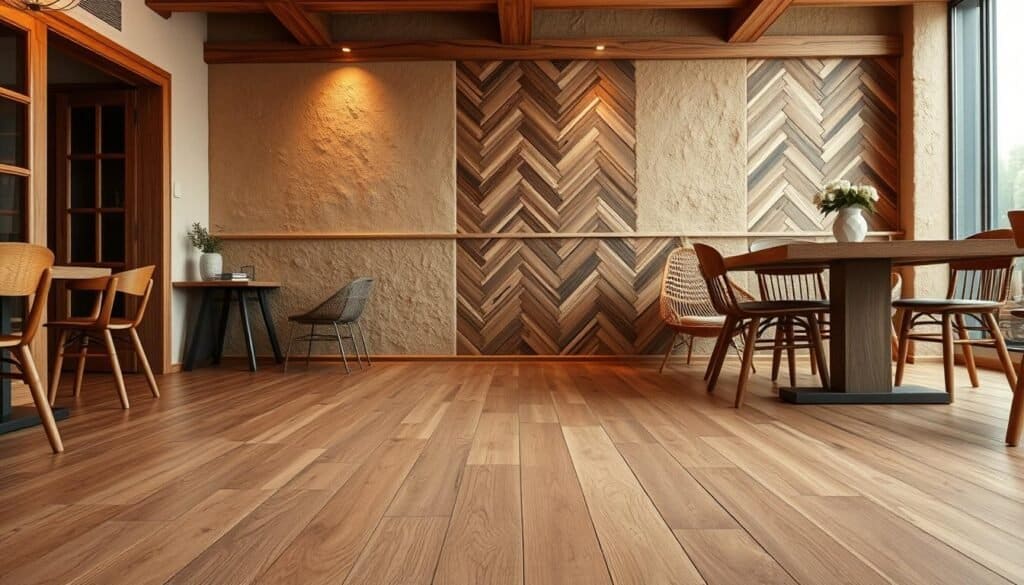 wooden flooring and wall treatments