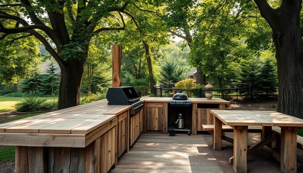 wooden outdoor kitchen