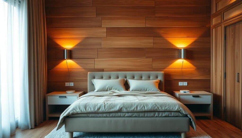 wooden panelling walls bedroom