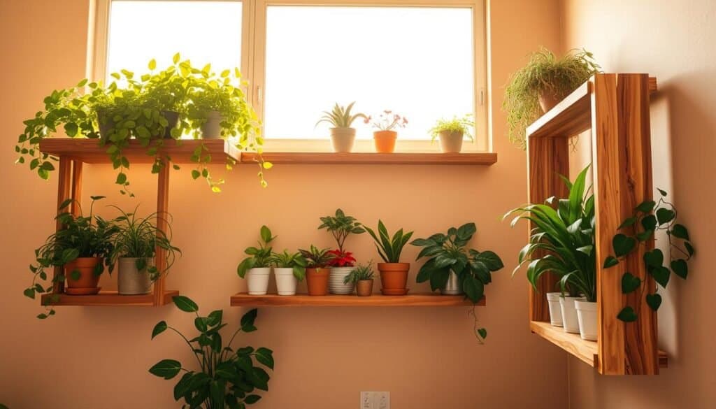 wooden plant shelves
