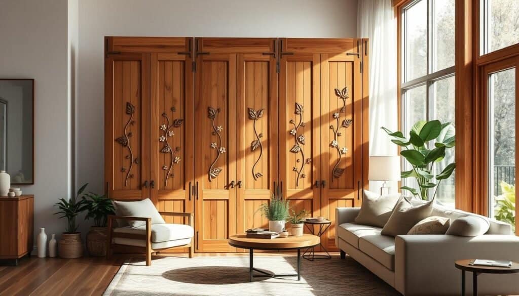 wooden room dividers with seasonal decorative panels