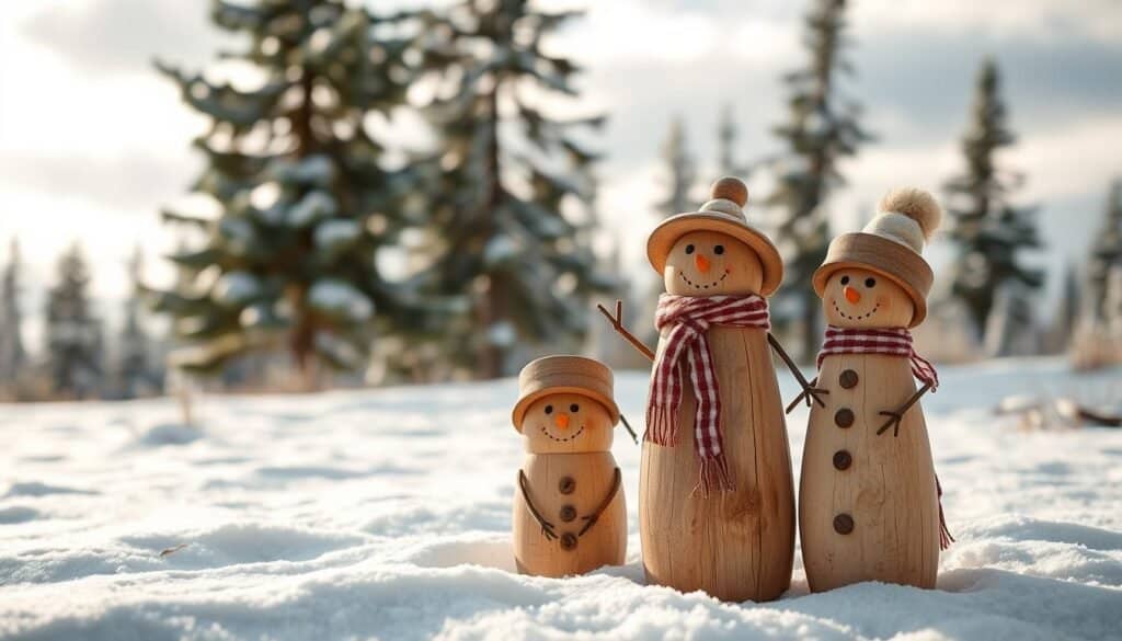 wooden snowman family