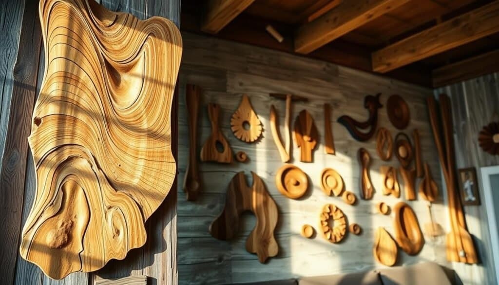 wooden wall art and sculptures