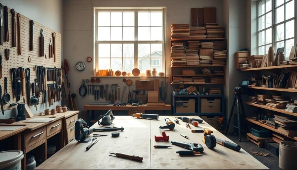 woodworking workshop setup