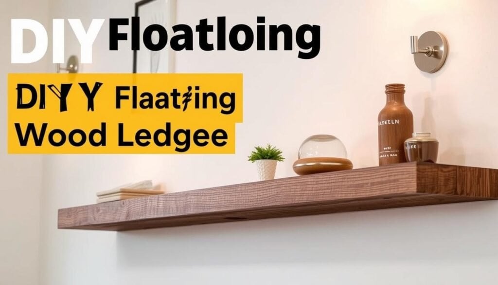 Detailed DIY floating wood ledge projects showcasing various designs and construction techniques. A cozy, well-lit domestic setting with a rustic wooden ledge protruding from the wall, displaying artfully arranged decorative items. Weathered wood planks, clean lines, and minimalist styling. Warm lighting from sconces casts a soft glow, highlighting the natural texture and grain. The ledge is securely mounted, appearing to float effortlessly. Realistic, high-quality photographic rendering with a focus on the craftsmanship and design.