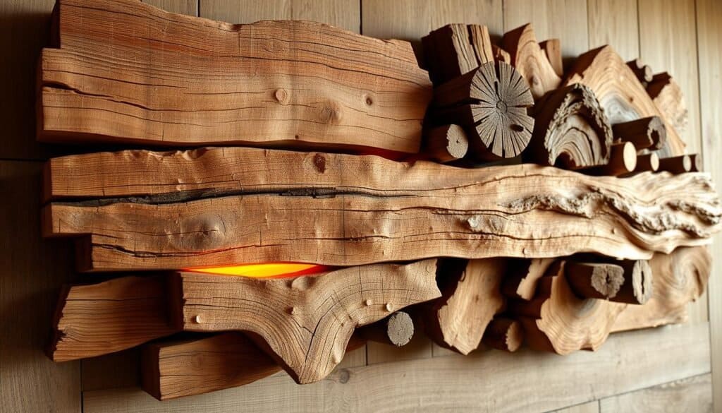 Rustic wood wall art, crafted with precision and character. A weathered display of natural grain and imperfections, hand-carved by The Sawdust Man. Warm lighting casts a cozy glow, highlighting the textured surface and organic forms. Layered compositions of reclaimed wood, rough-hewn beams, and earthy tones create a captivating focal point. Expertly arranged in a harmonious balance, this artisanal piece embodies the essence of modern DIY wood projects with a rustic twist. A testament to the beauty of handmade craftsmanship, perfect for adorning any space with natural charm.